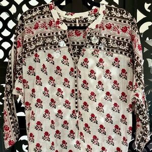 Free People Romantic Dolman Sleeve Rose Print Tunic 100% Cotton